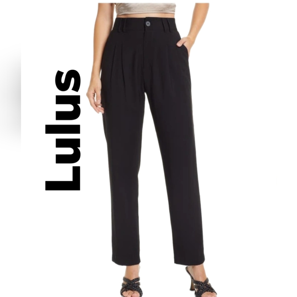 Lulus Womens Black Career Hi Waisted Pant Sz XL Strickly Business Taper Workwear